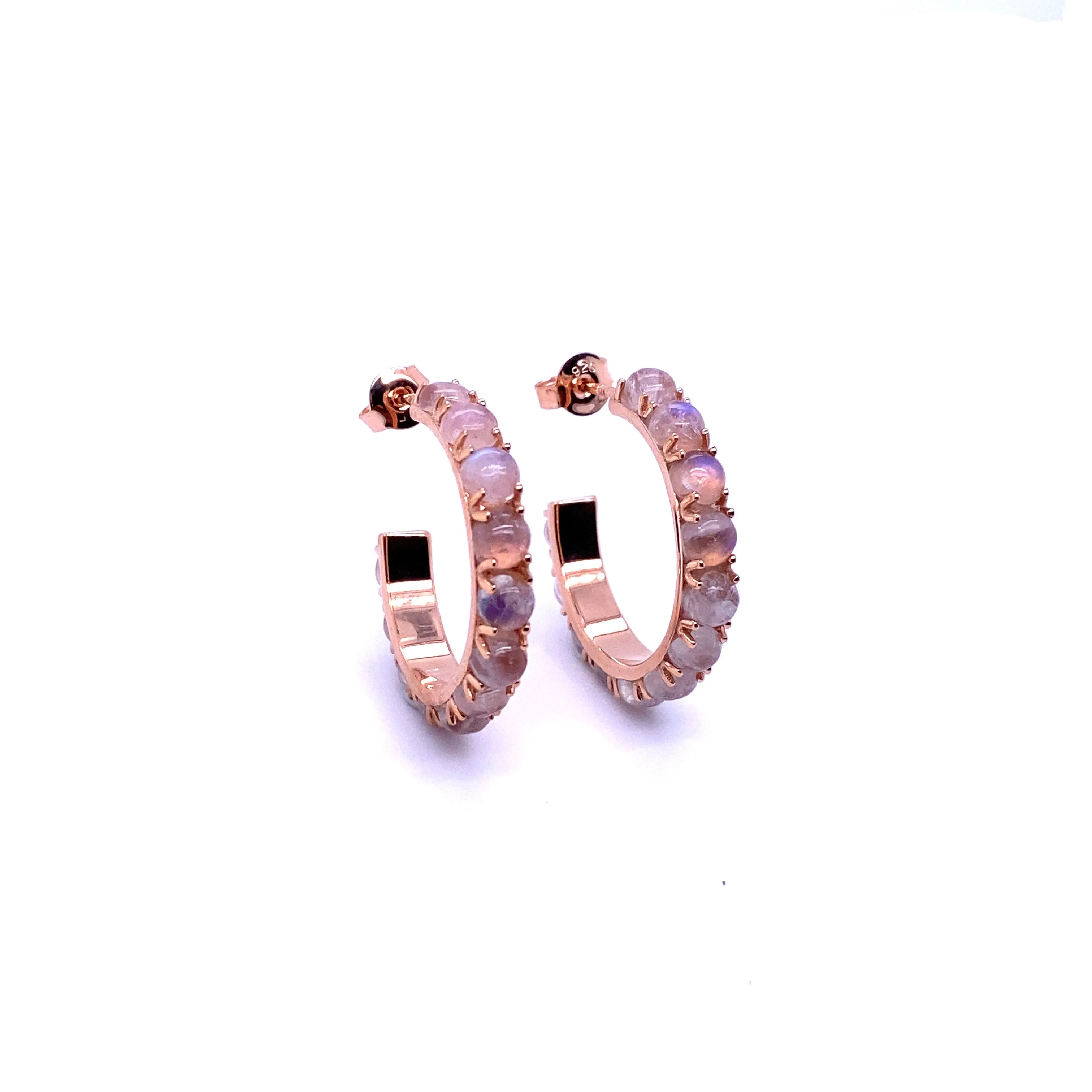 Rainbow Moonstone Hoop Earrings