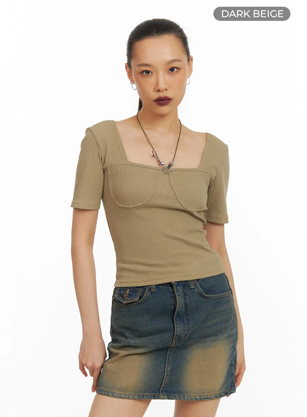 Ribbed Slim Fit Square Neck Top IA417