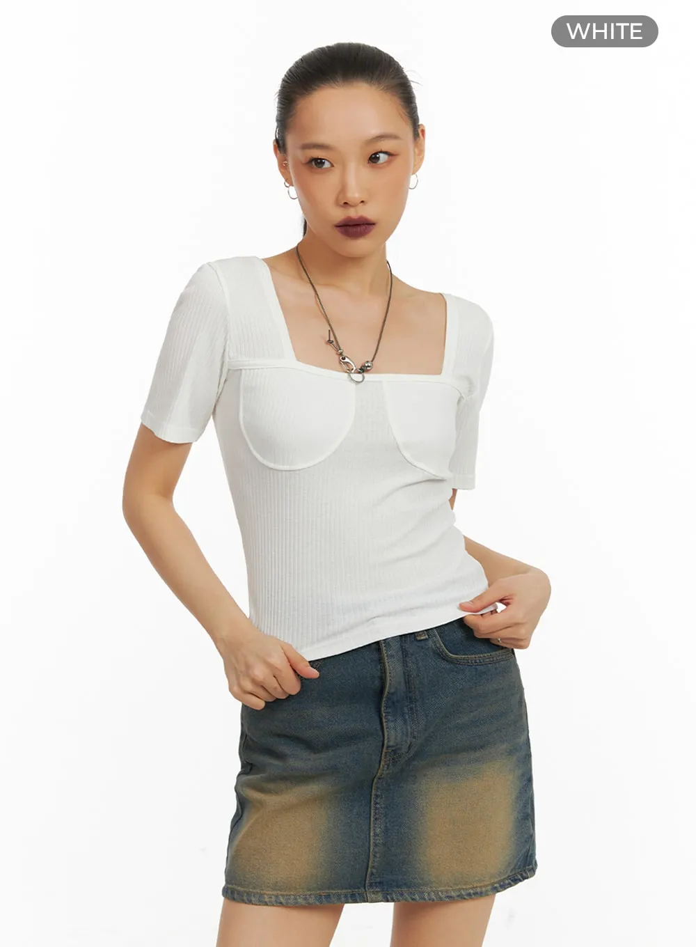 Ribbed Slim Fit Square Neck Top IA417