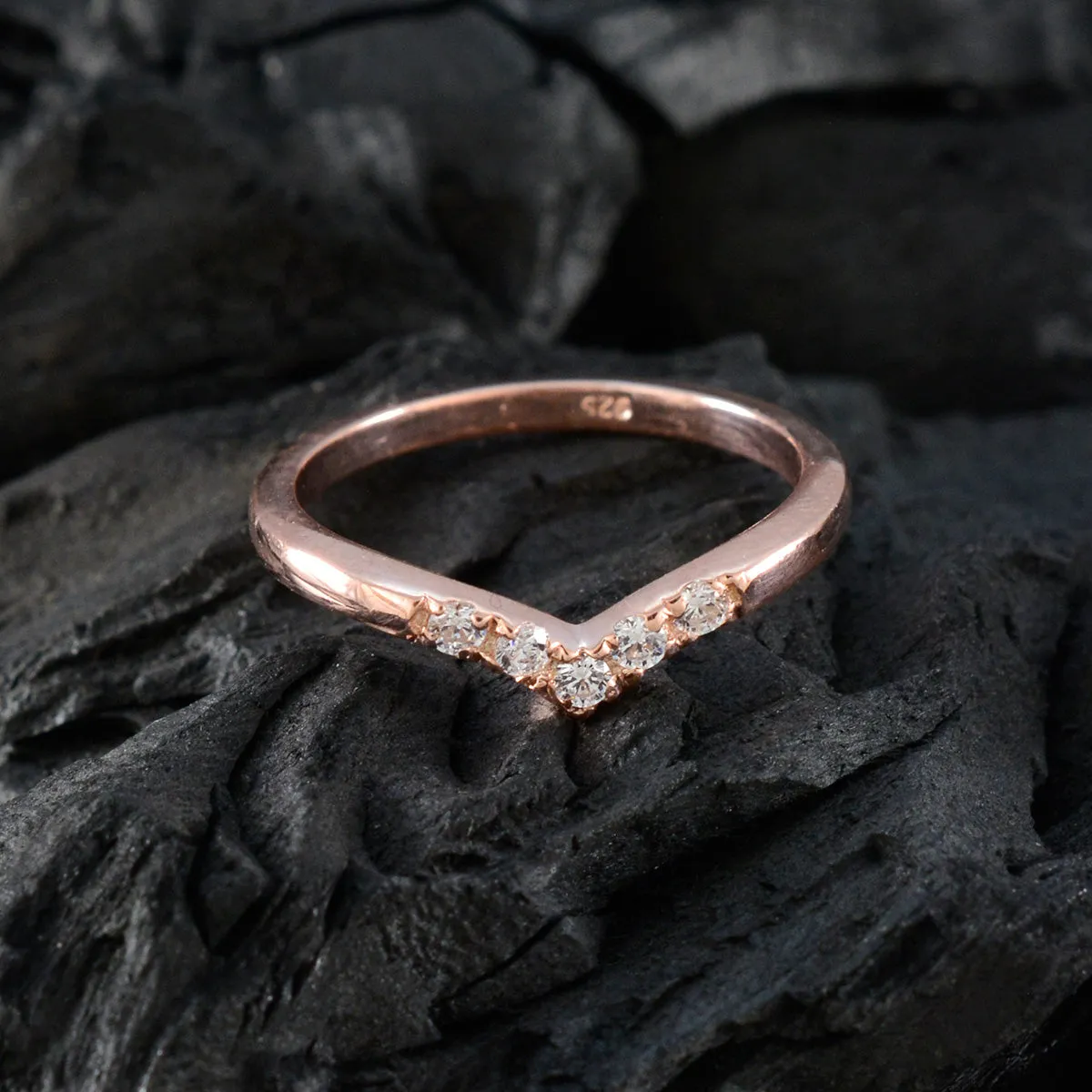 Riyo Adorable Silver Ring With Rose Gold Plating White CZ Stone Round Shape Prong Setting Handamde Jewelry New Year Ring