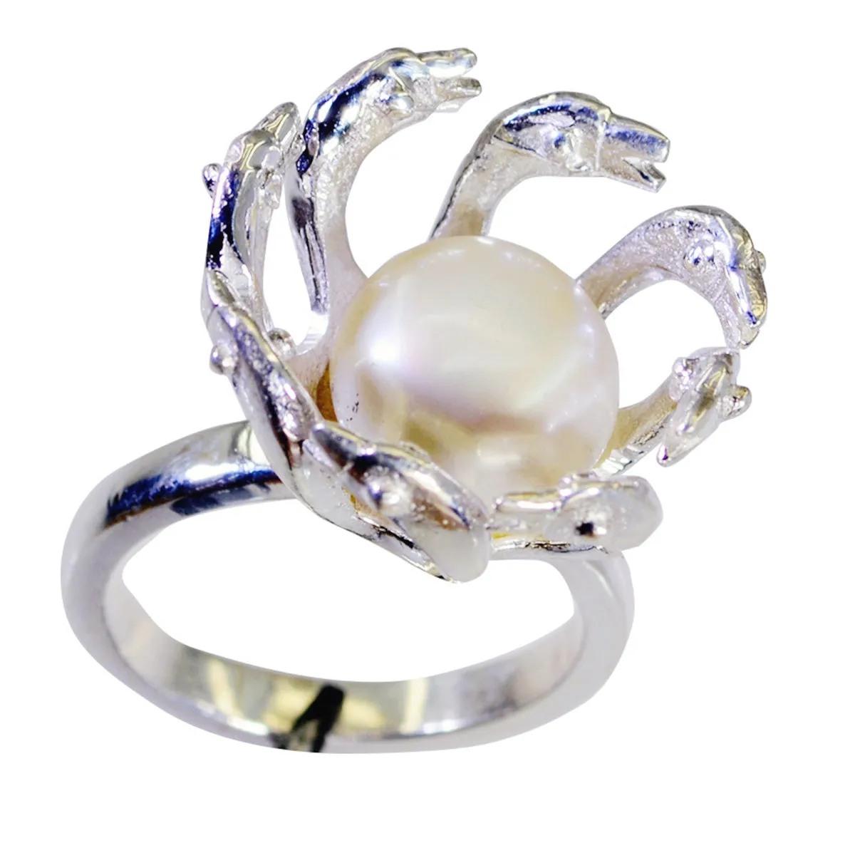 Riyo Cute Gemstone Pearl 925 Sterling Silver Ring Delicate Jewelry