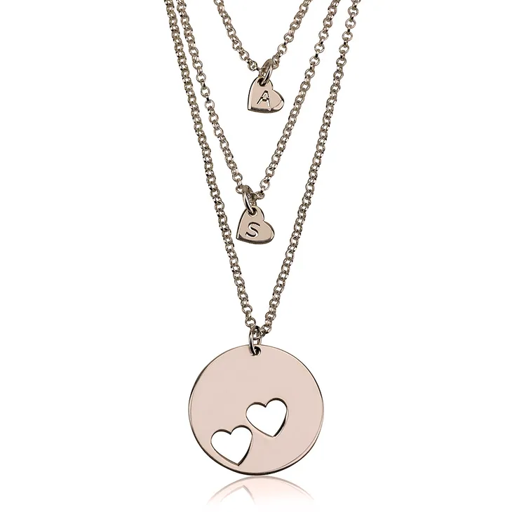 Rose Gold Plated Layered Cut Out Personalised Initial Hearts Necklace