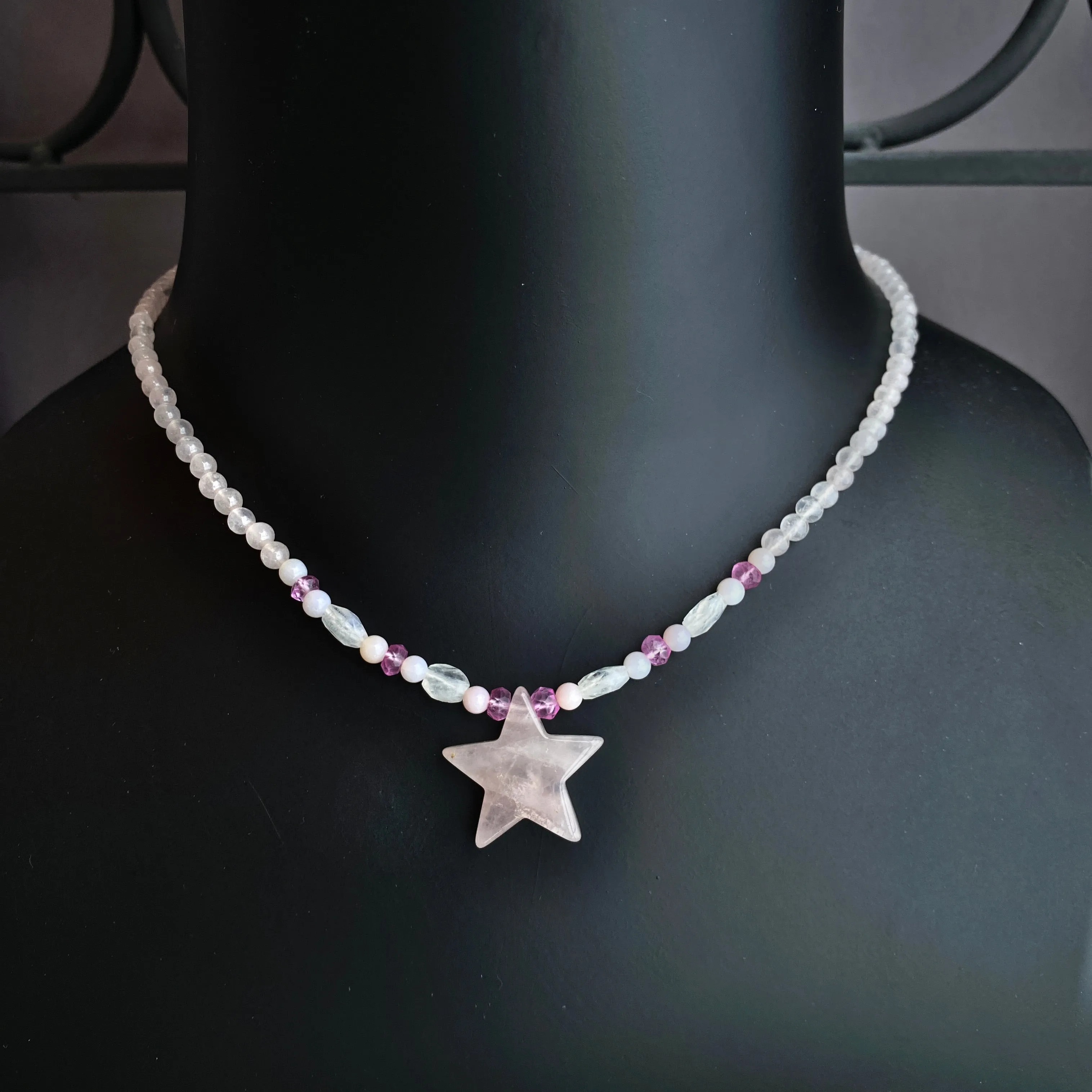 Rose quartz Star with pink stones and sterling silver