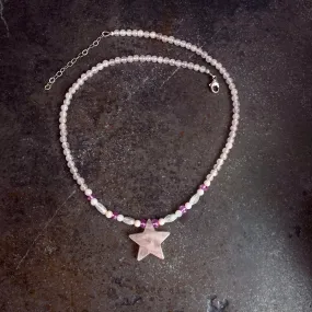 Rose quartz Star with pink stones and sterling silver