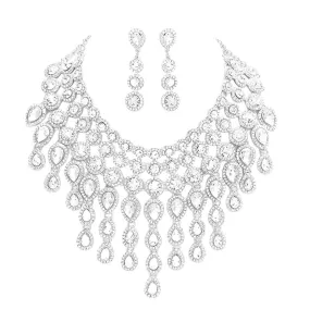 Round Teardrop Stone Cluster Evening Bib Necklace