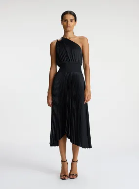 Ruby Satin Pleated Dress