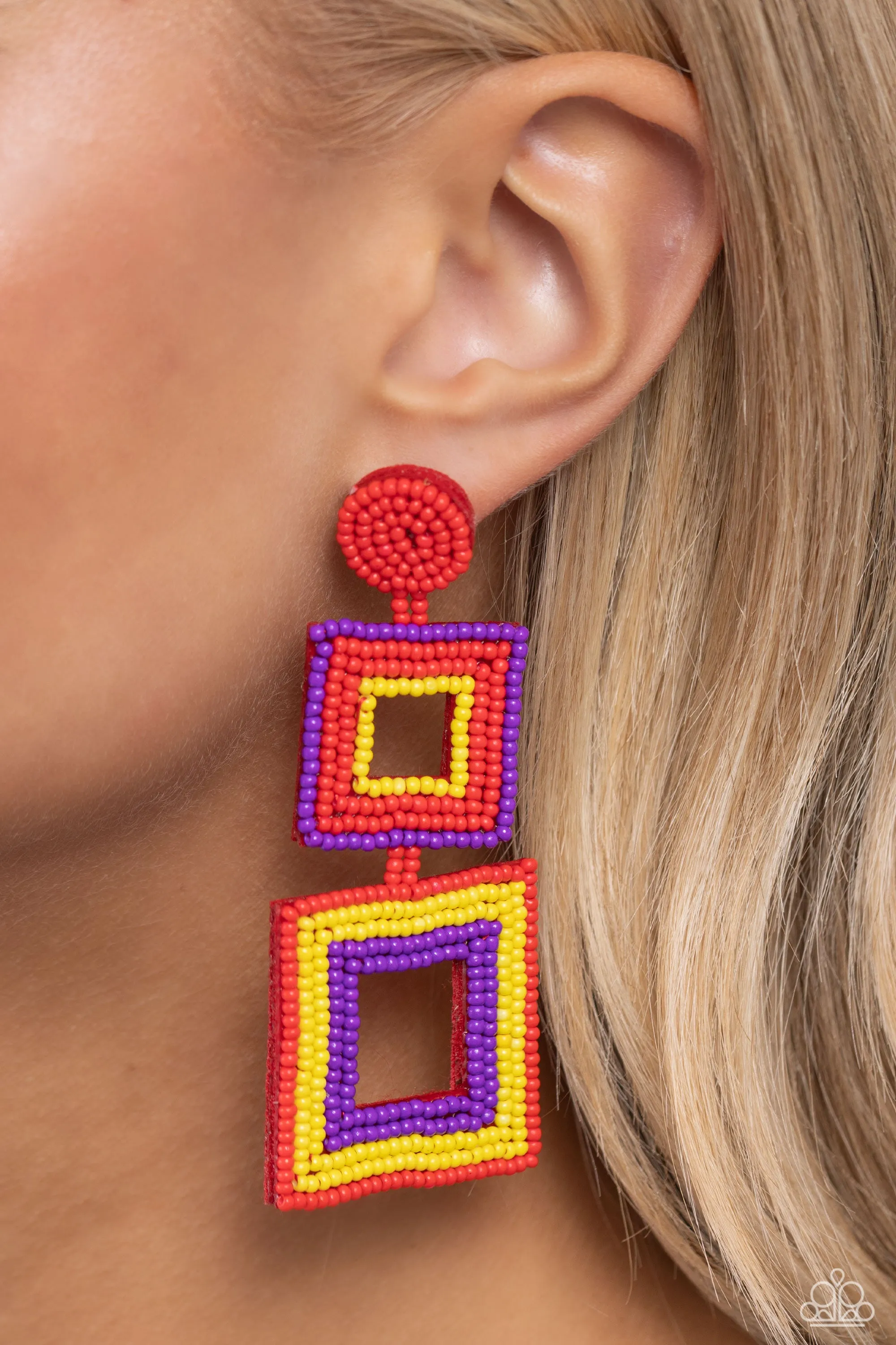 Seize the Squares Red-Earrings