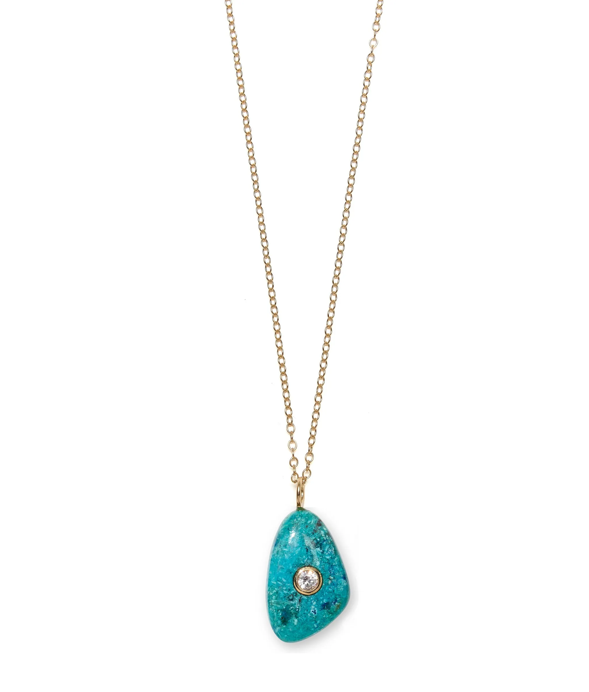 Shattuckite & Diamond 14k Gold Teardrop Necklace Charm