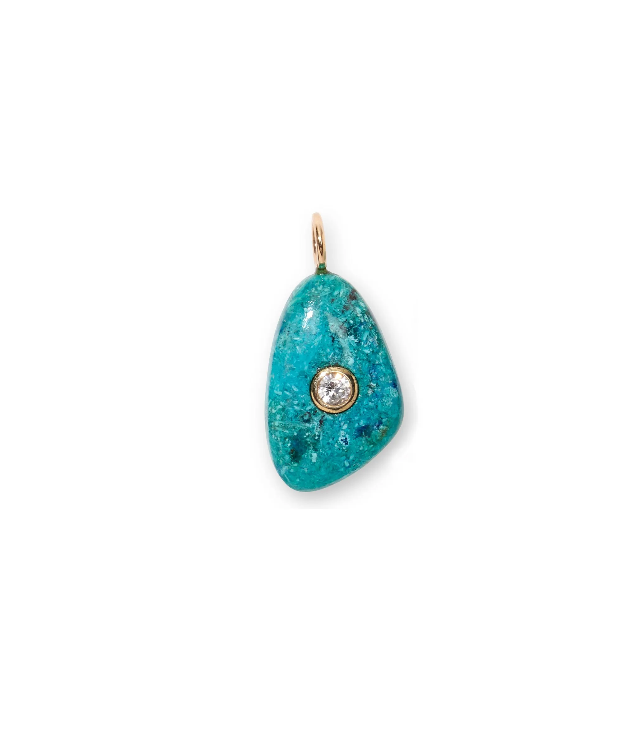 Shattuckite & Diamond 14k Gold Teardrop Necklace Charm