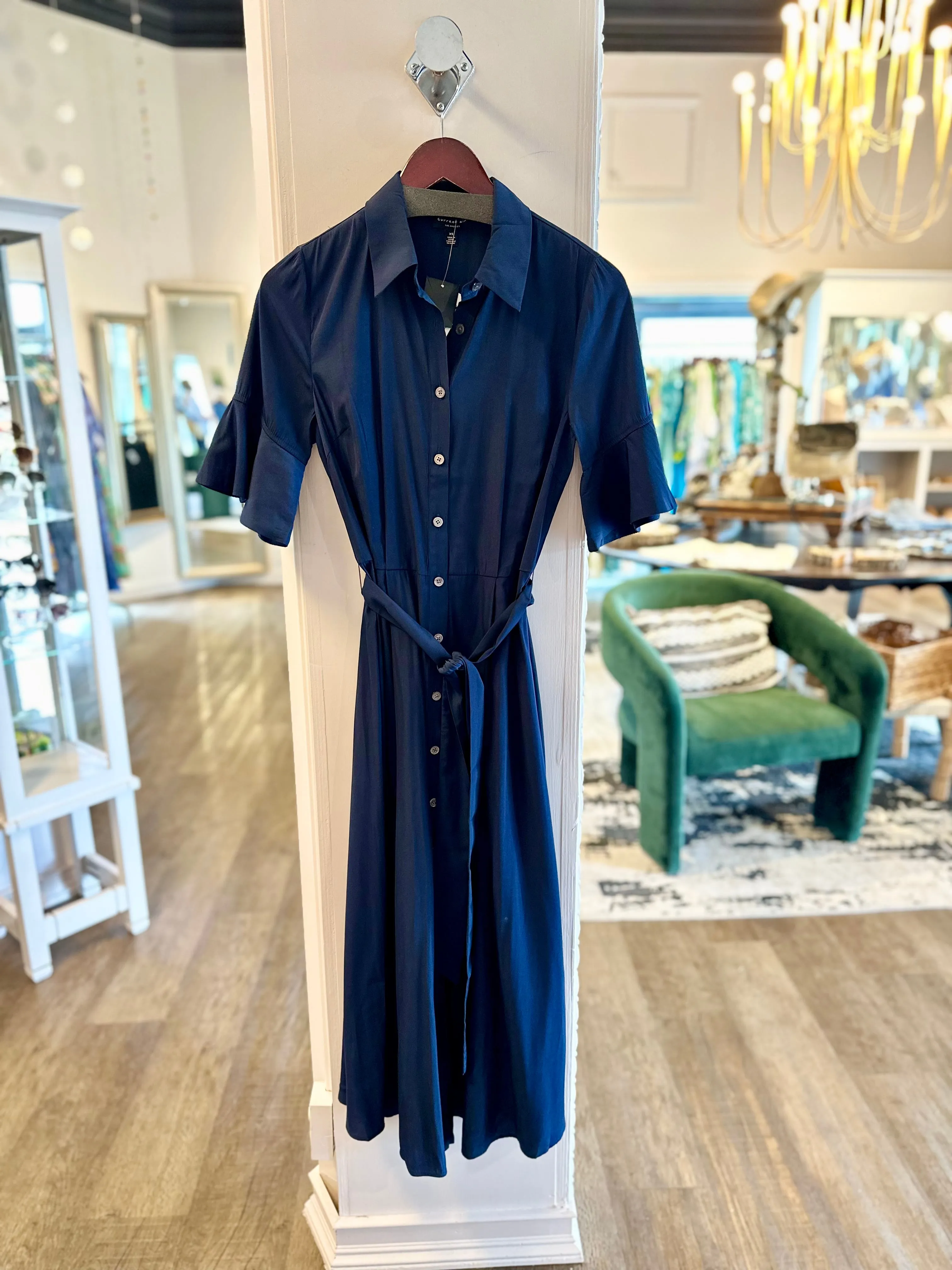 Short Sleeve Button Down Shirt Dress in navy by Current Air