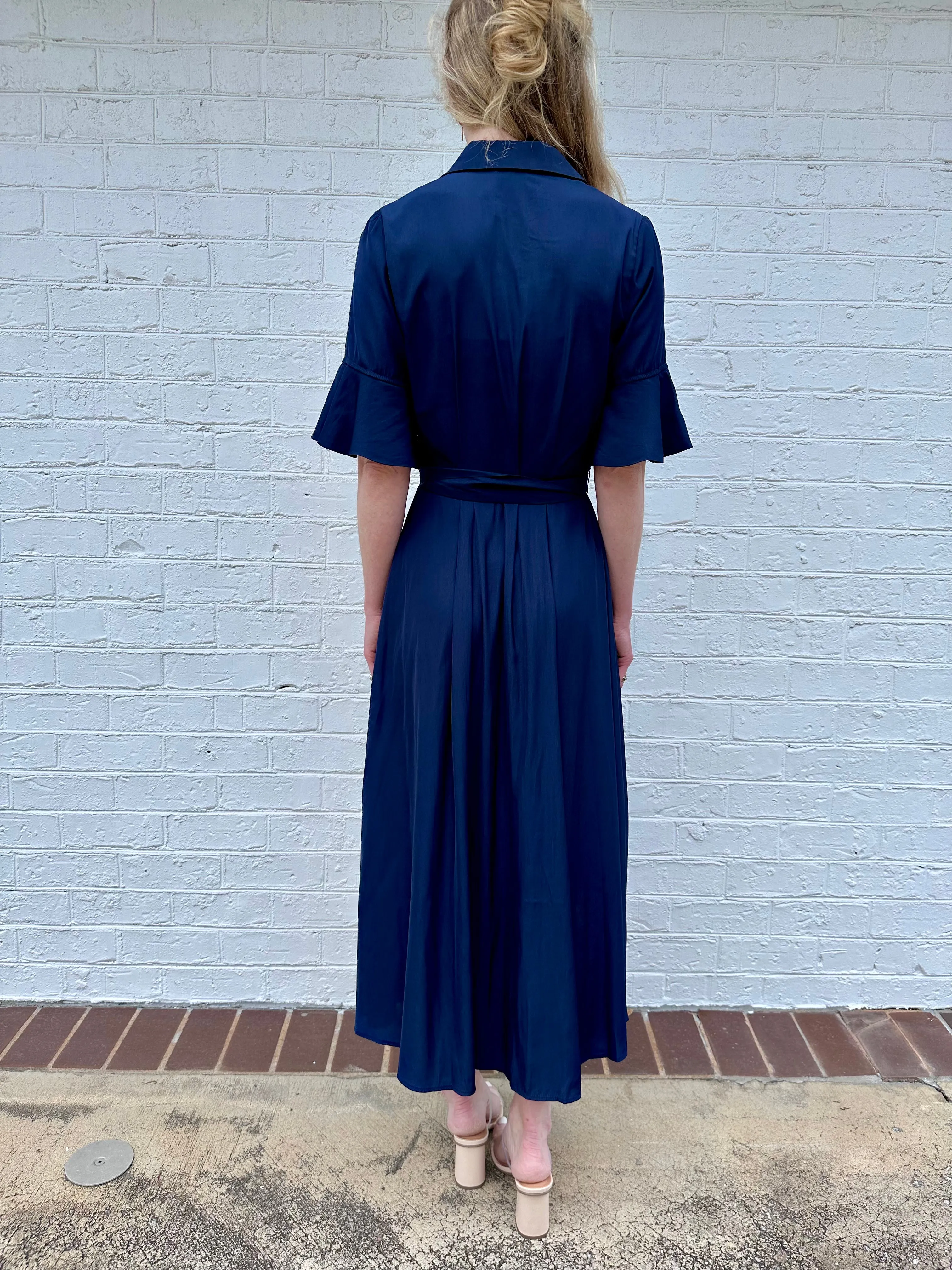 Short Sleeve Button Down Shirt Dress in navy by Current Air