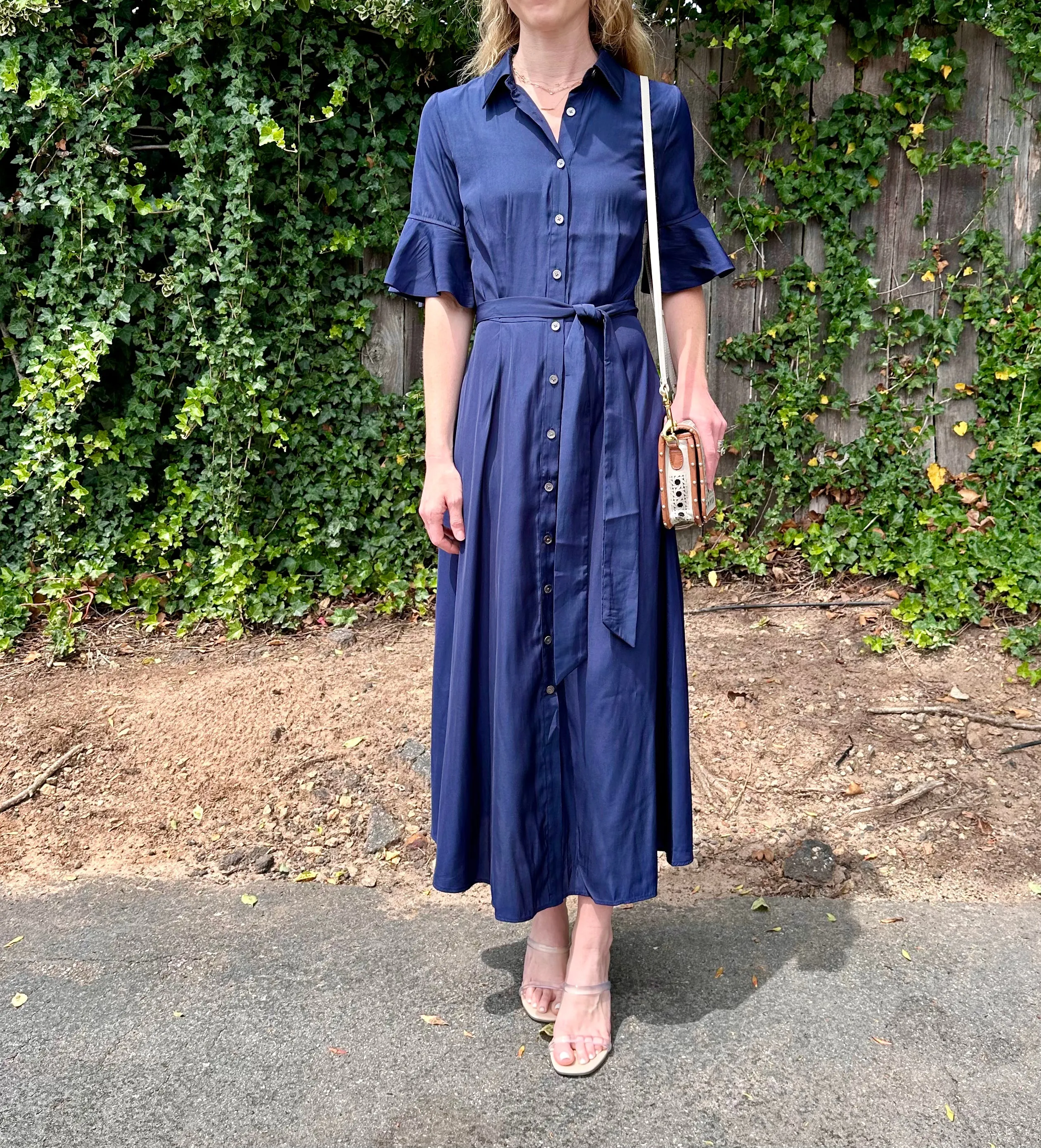 Short Sleeve Button Down Shirt Dress in navy by Current Air