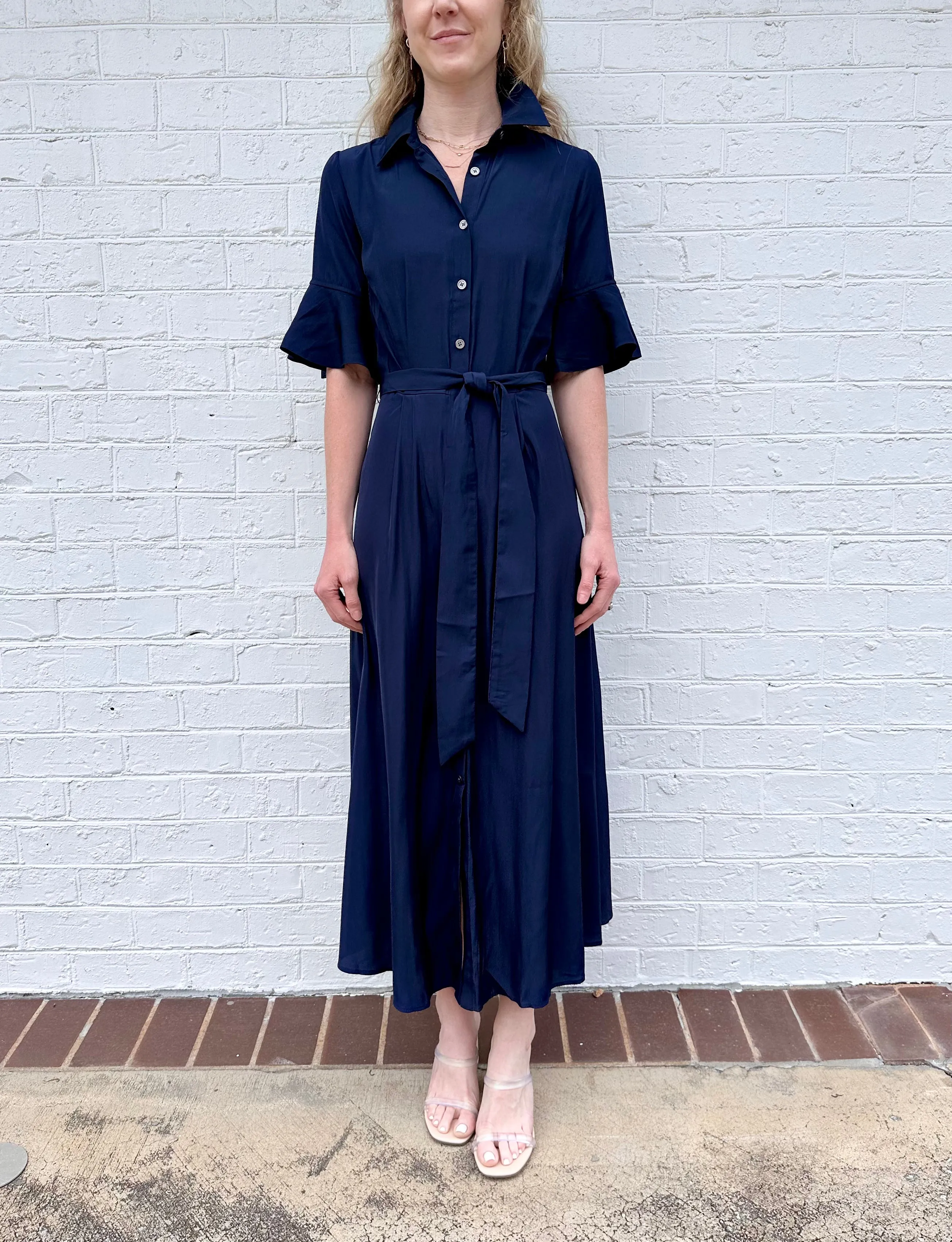 Short Sleeve Button Down Shirt Dress in navy by Current Air