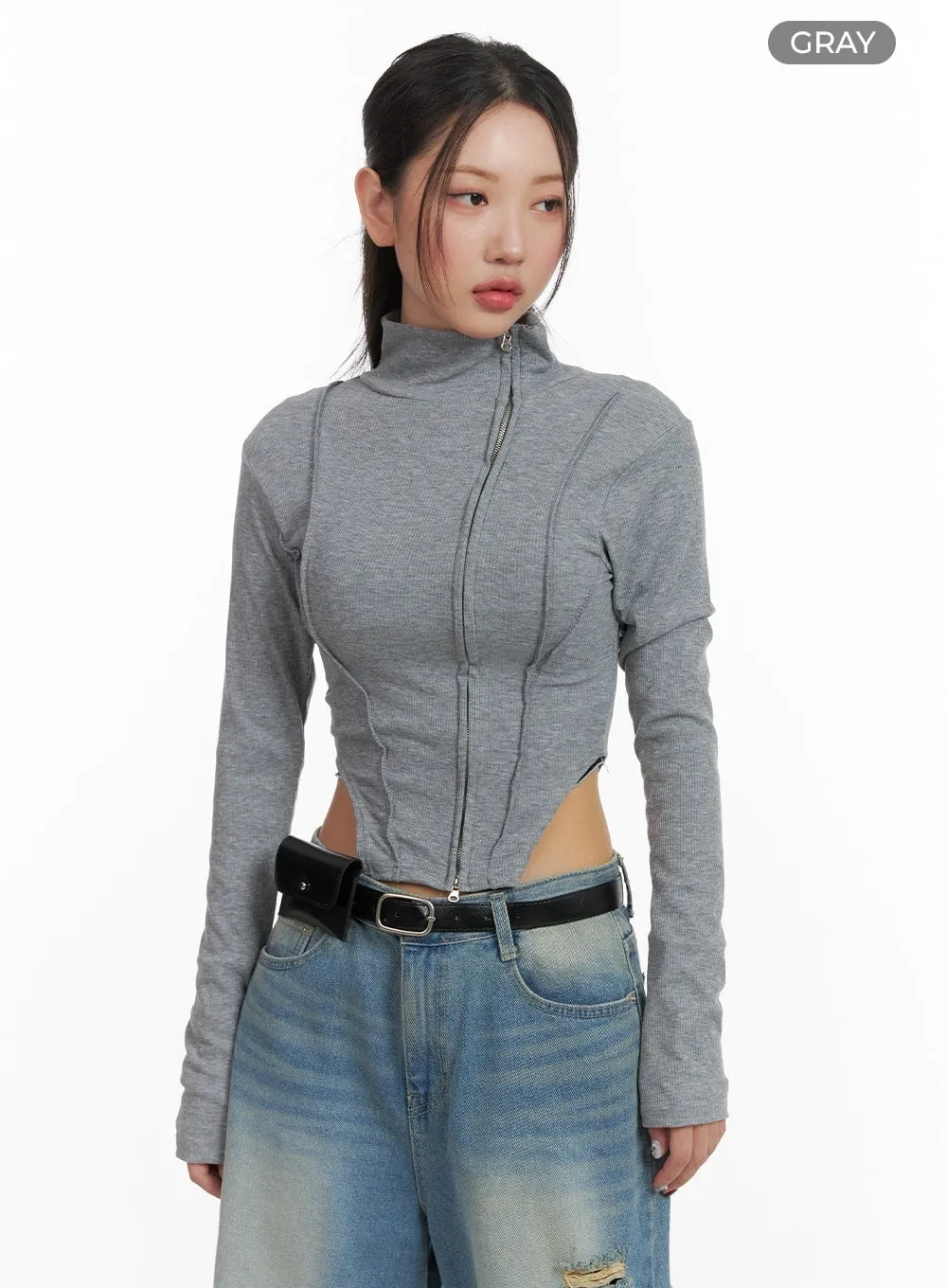 Side Zip-Up Turtle Neck Crop Top CA416