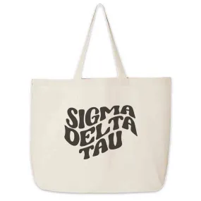 Sigma Delta Tau Large Canvas Sorority Tote Bag with Simple Mod Design