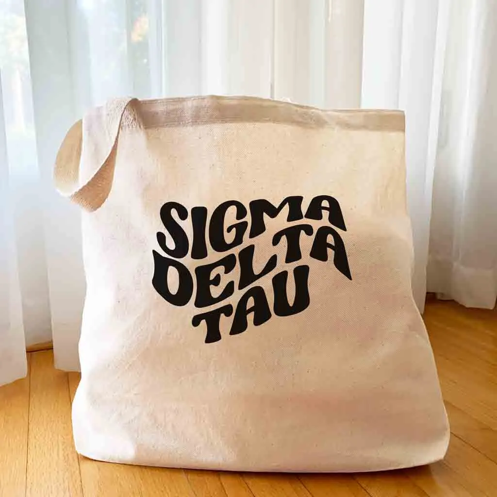 Sigma Delta Tau Large Canvas Sorority Tote Bag with Simple Mod Design