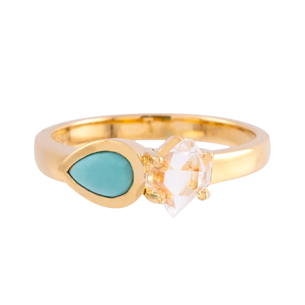 Signature Herkimer Diamond and Turquoise Teardrop Ring