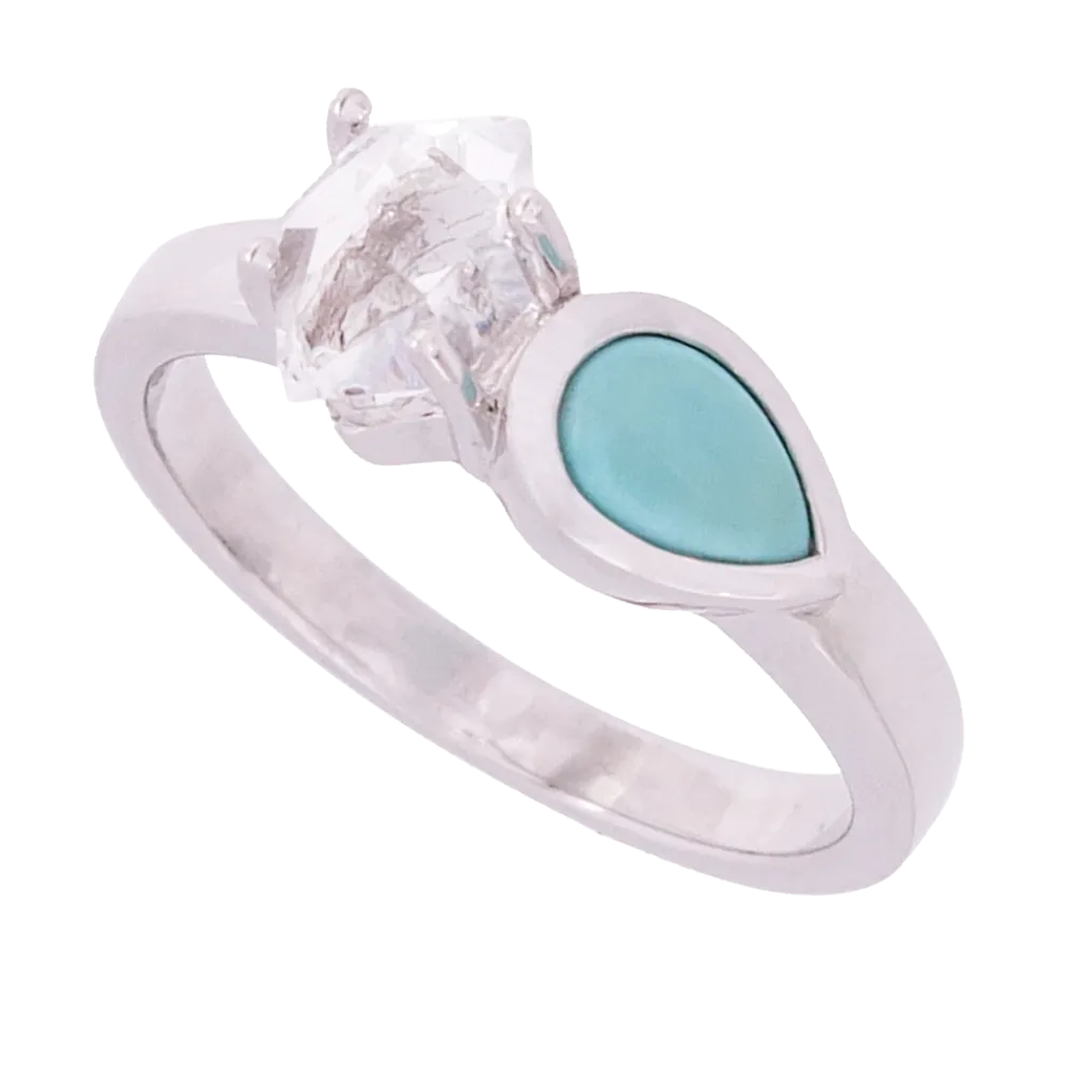 Signature Herkimer Diamond and Turquoise Teardrop Ring