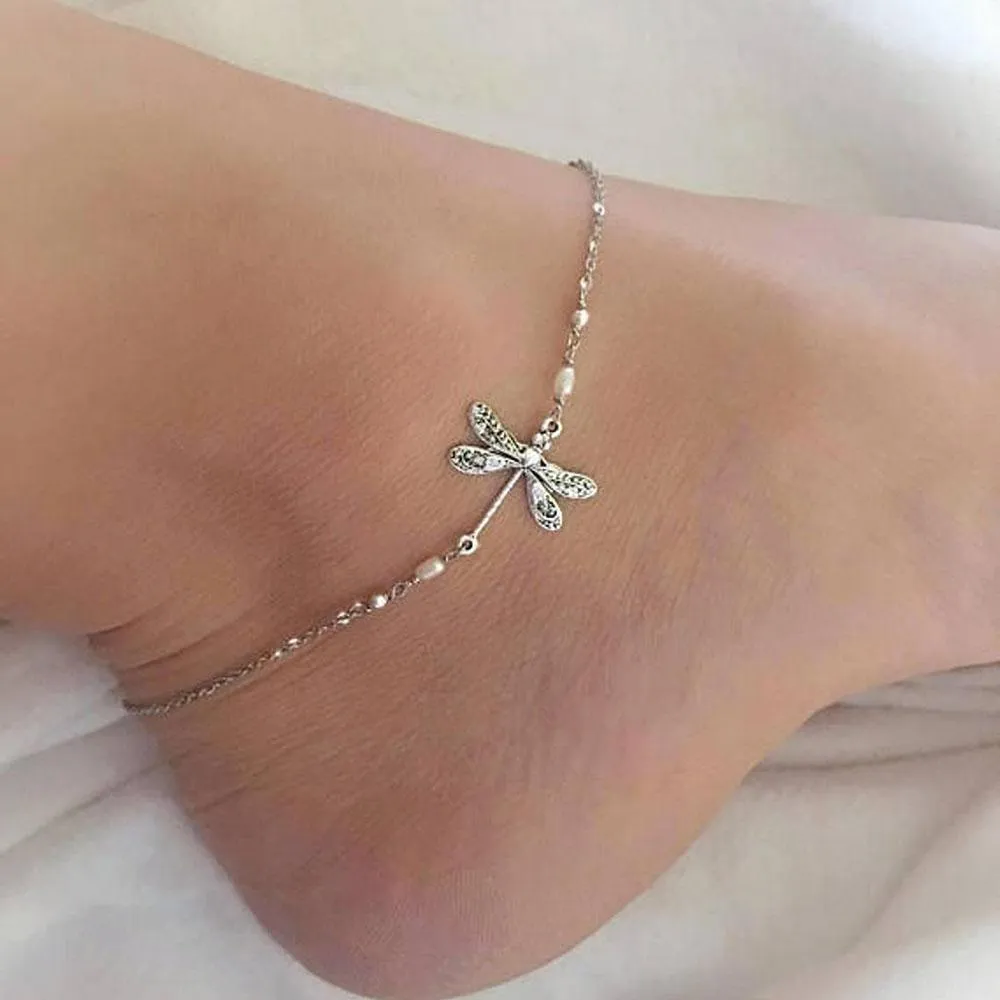 Silver Dragonfly Anklet Adjustable little Dragonfly Jewelry Summer Gift S925 Sterling Silver