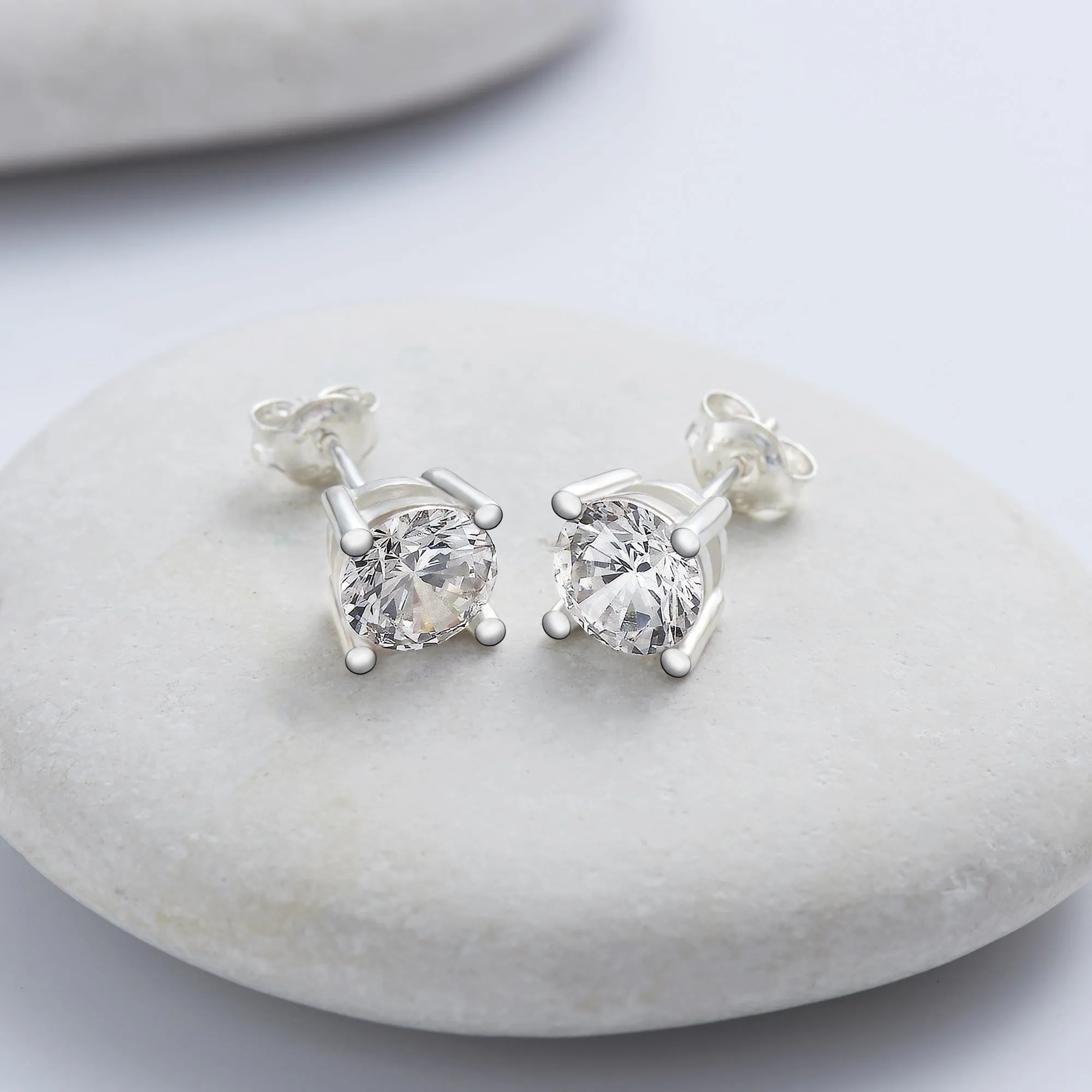 Simple CZ Sterling Silver Stud Earrings