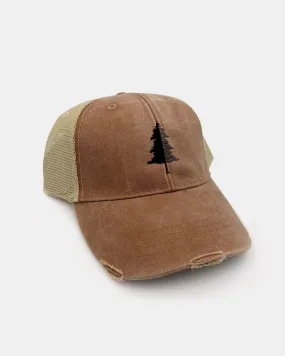 Split Tree Brown & Tan Distressed Trucker Hat