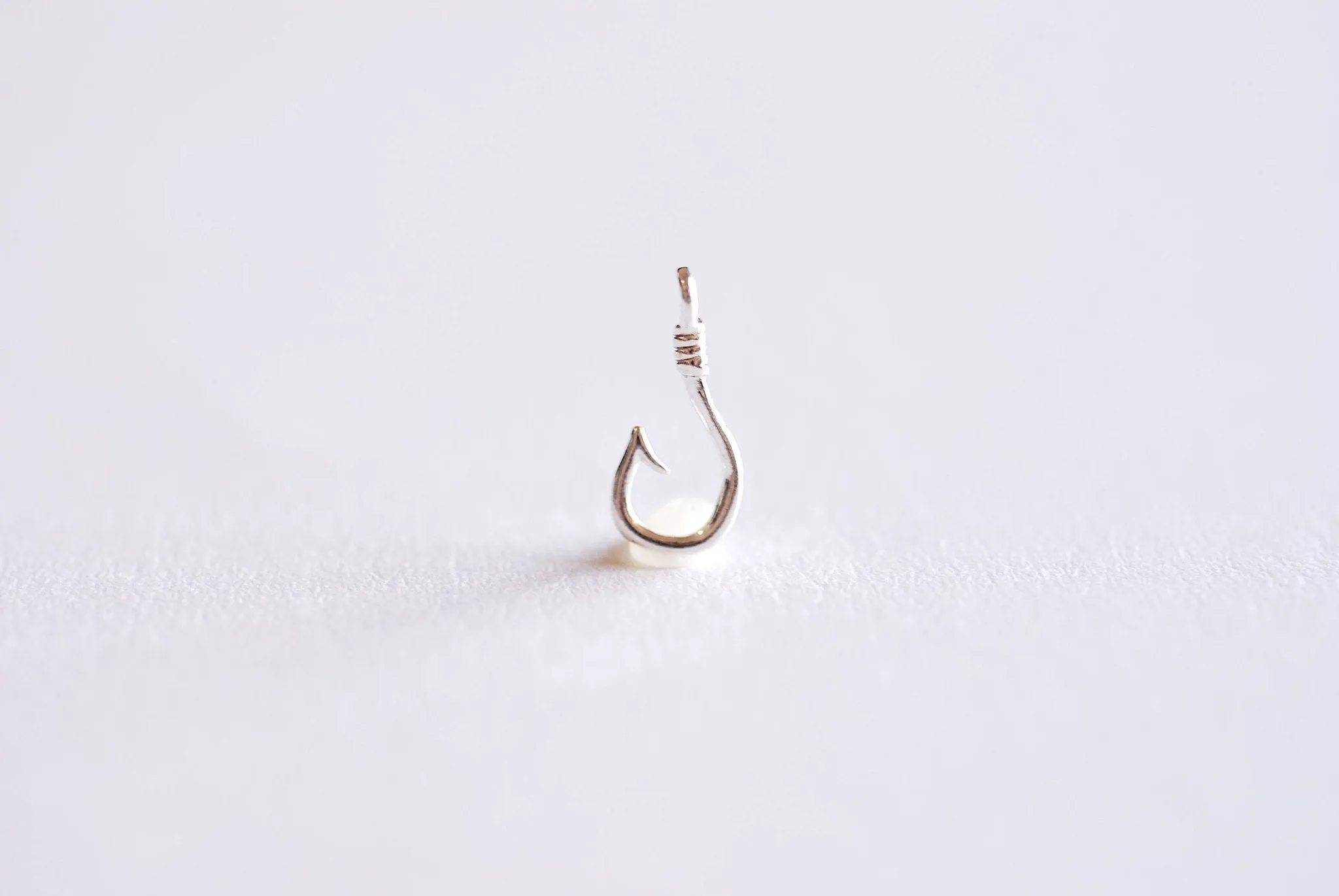 Sterling Silver Fish Hook Charm Pendant- 925 Sterling Silver, Fishing Hook, Nautical Charm, Fish Hook Connector, Anchor, Bulk Charms, 363