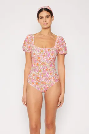 Sunset and Swim  Marina West Swim Floral Puff Sleeve One-Piece