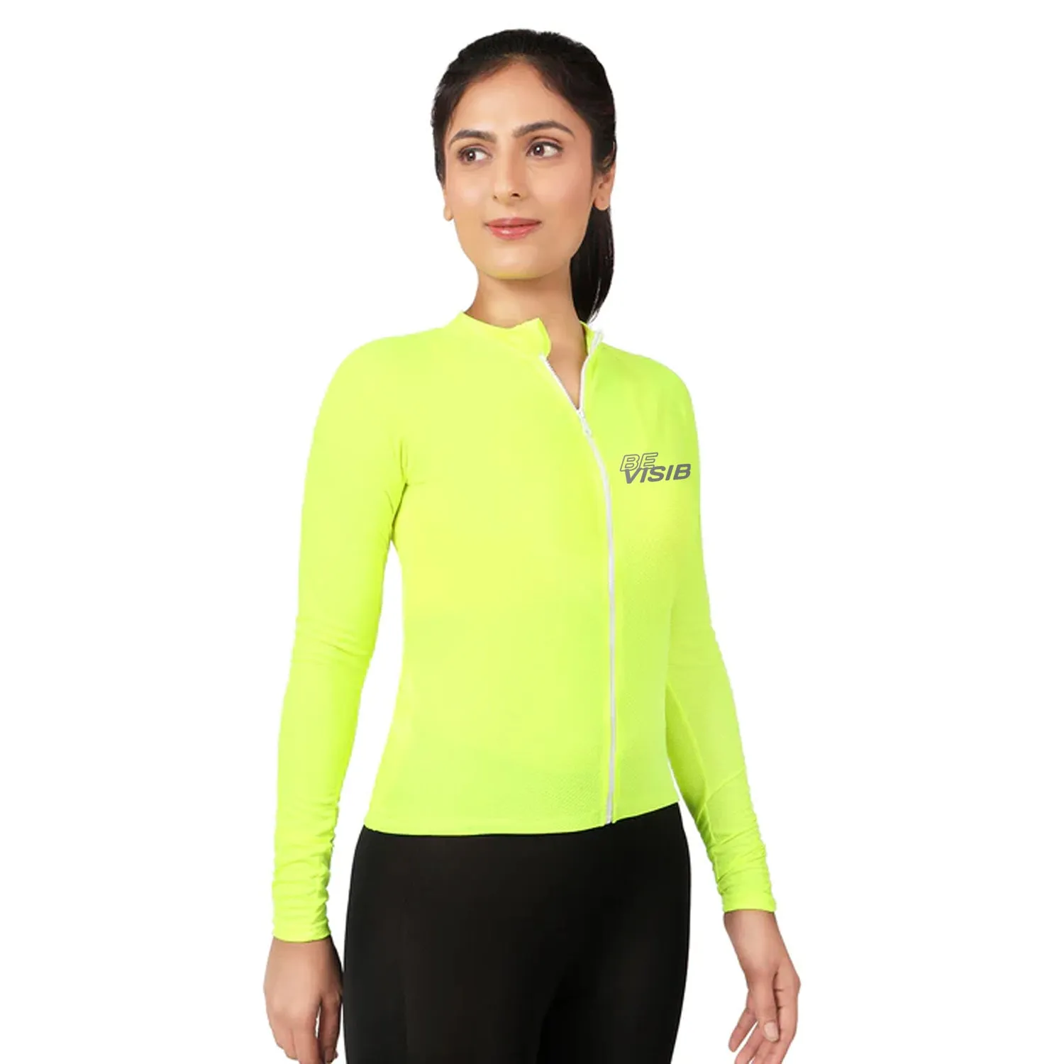 Triquip BeVisible Women Cycling Jersey Full Sleeves - Neon Green