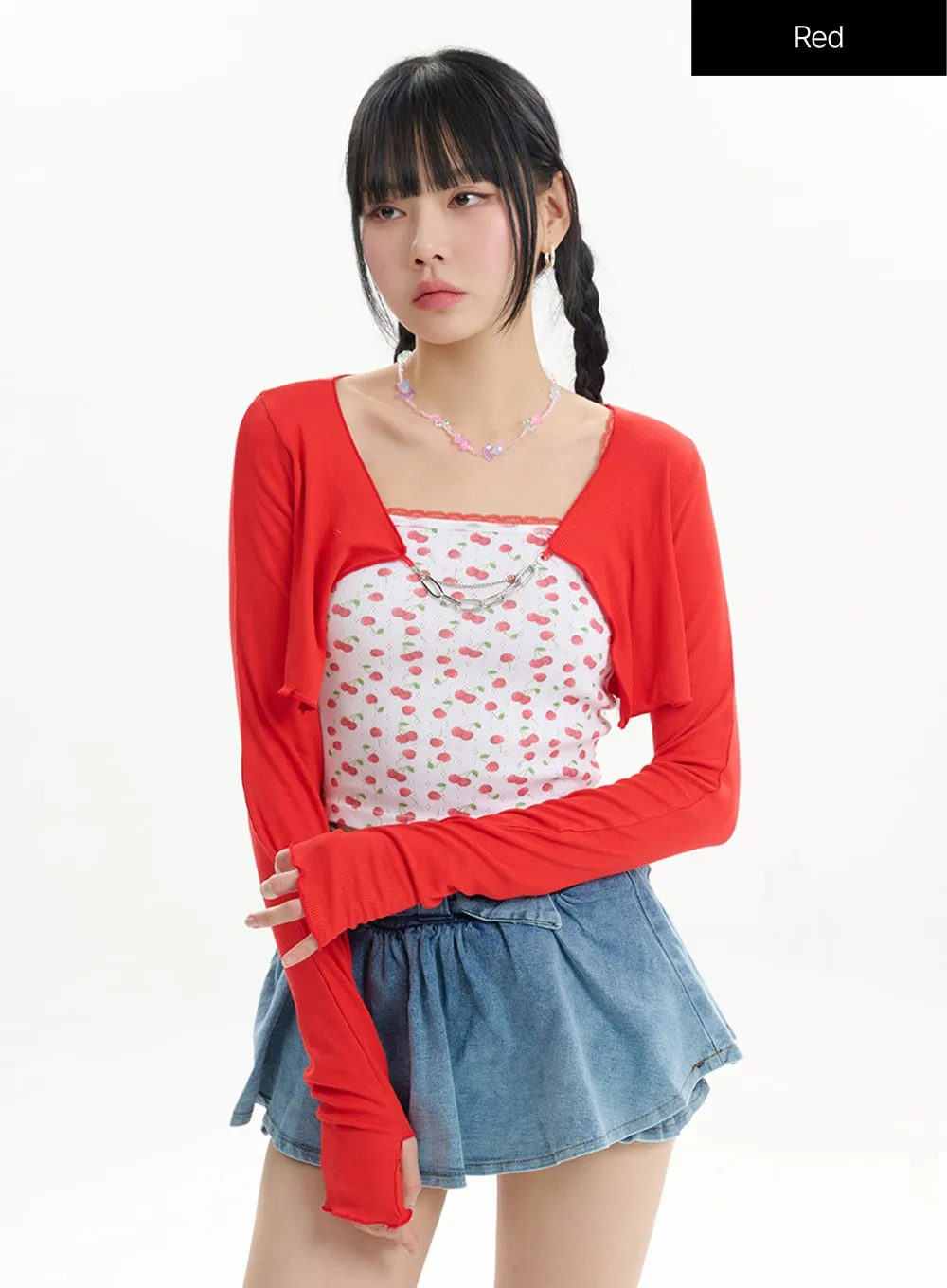 U-Neckline Solid Cropped Cardigan IF413