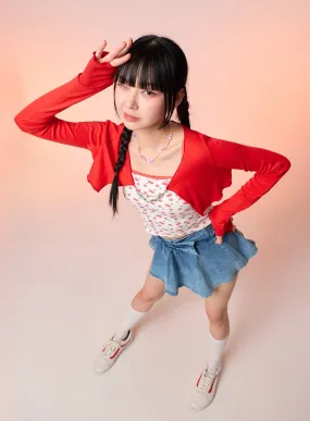 U-Neckline Solid Cropped Cardigan IF413