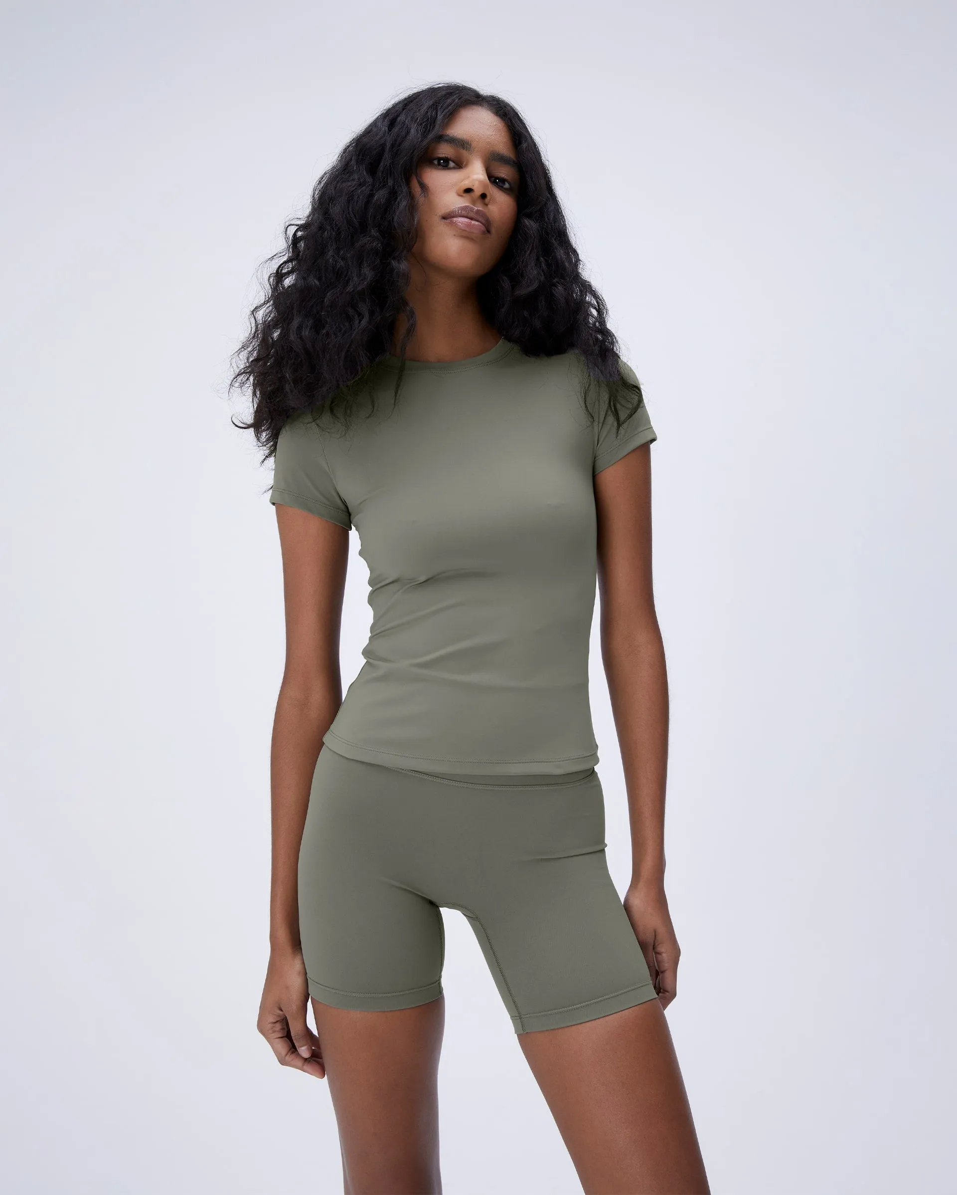 Ultimate Short Sleeve Longline Top - Olive Green