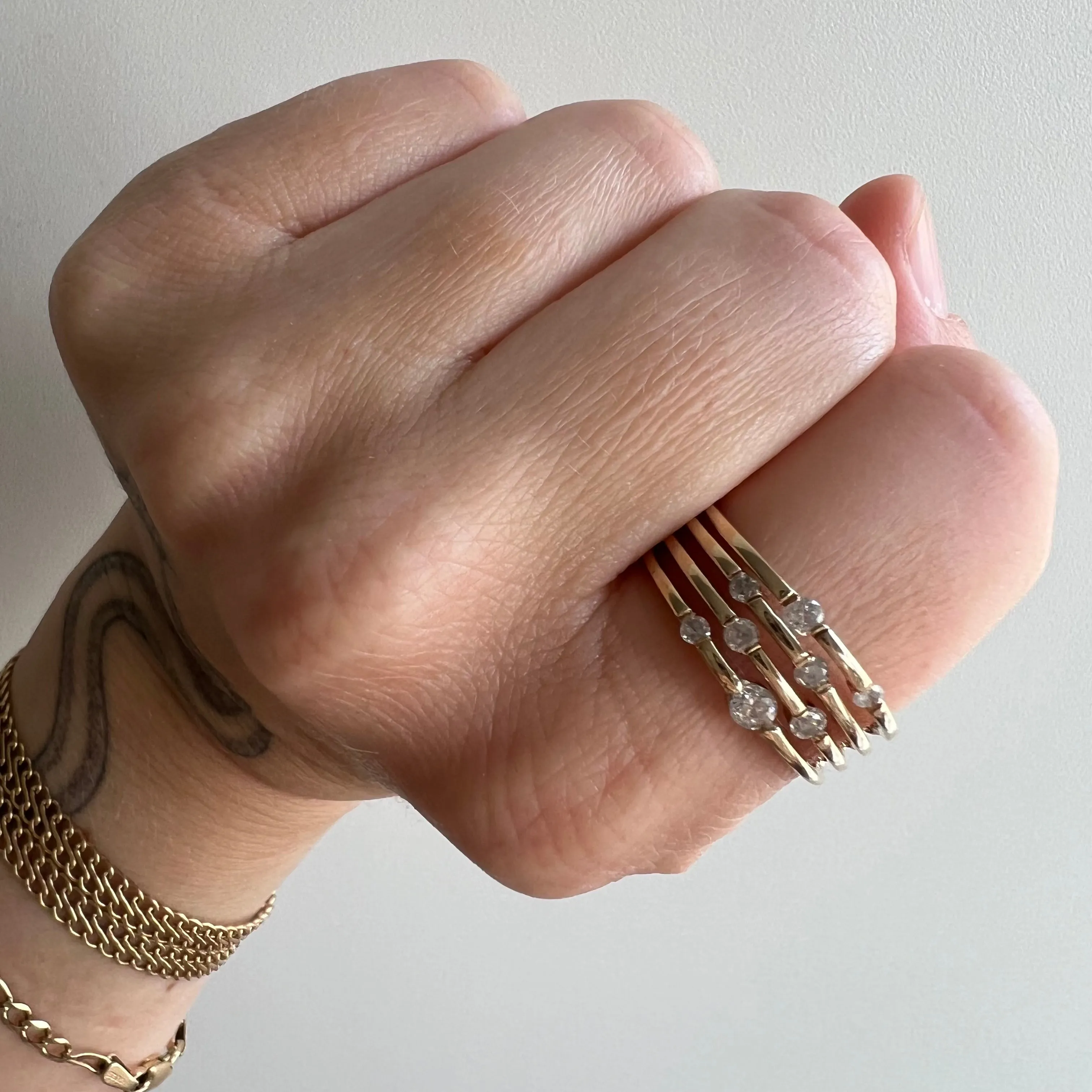 V I N T A G E // stacked constellation / 10k yellow gold and diamond instant ring stack / size 7.75