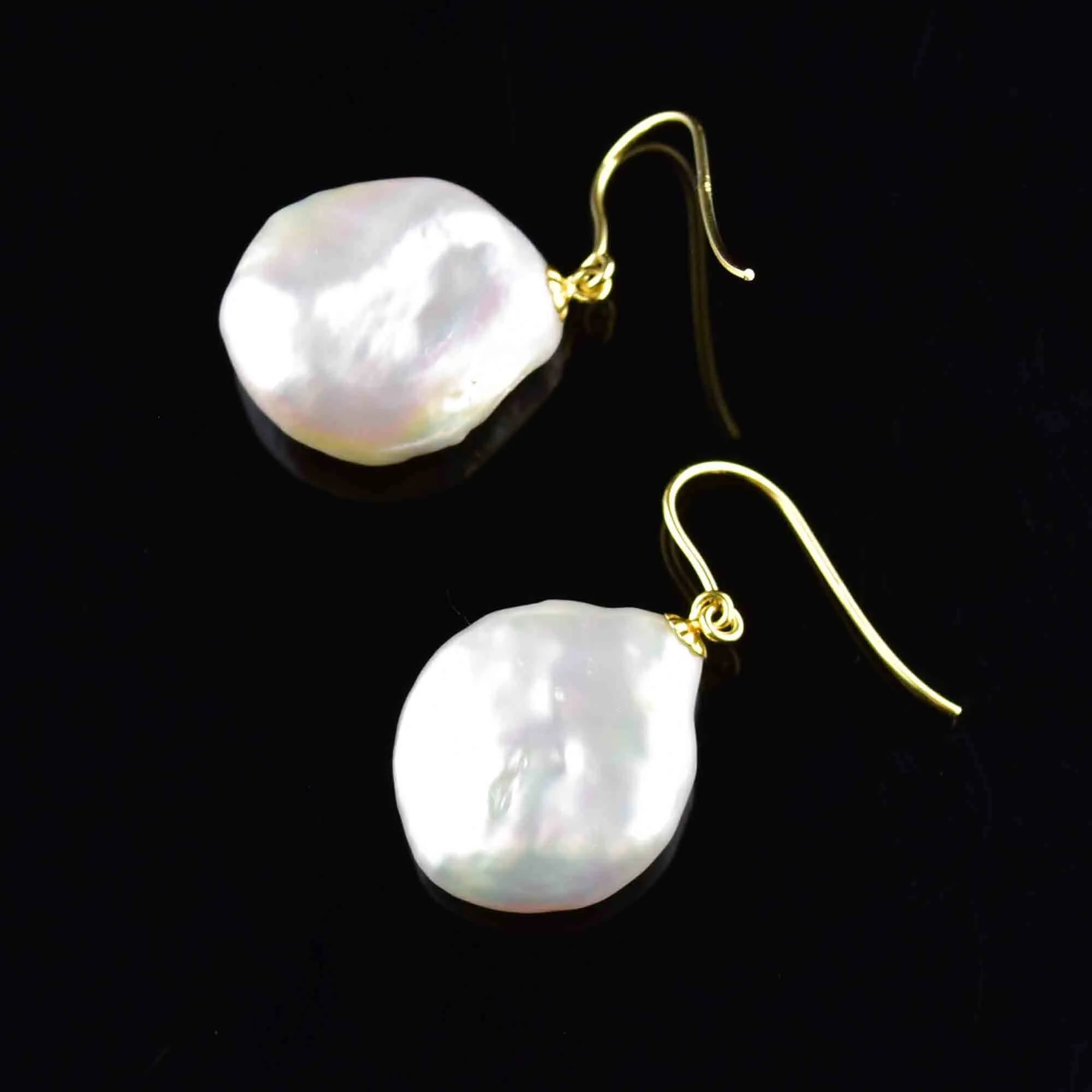 Vintage 9K Gold Gemstone Baroque Pearl Earrings