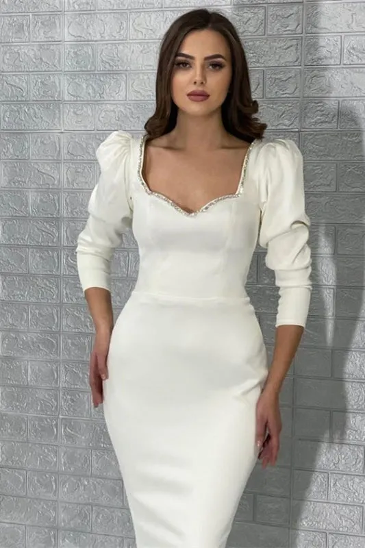 White Jewel Long Sleeves Prom Dress with Sequins