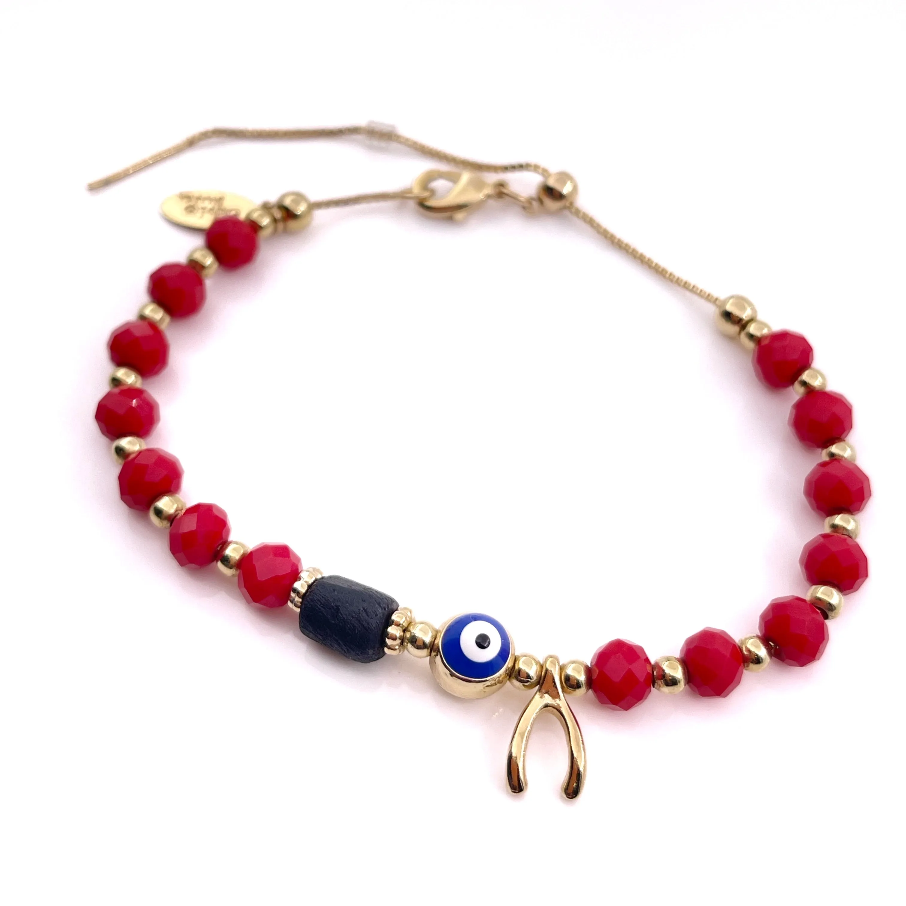 Wishbone Positive Energy Evil Eye Talisman Genuine Azabache Red Adjustable Protection Bracelet for Women