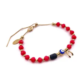 Wishbone Positive Energy Evil Eye Talisman Genuine Azabache Red Adjustable Protection Bracelet for Women